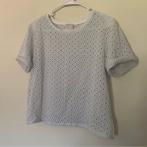 Women’s XS ANTHROPOLOGIE Postmark Chantal Eyelet White Boxy Tee